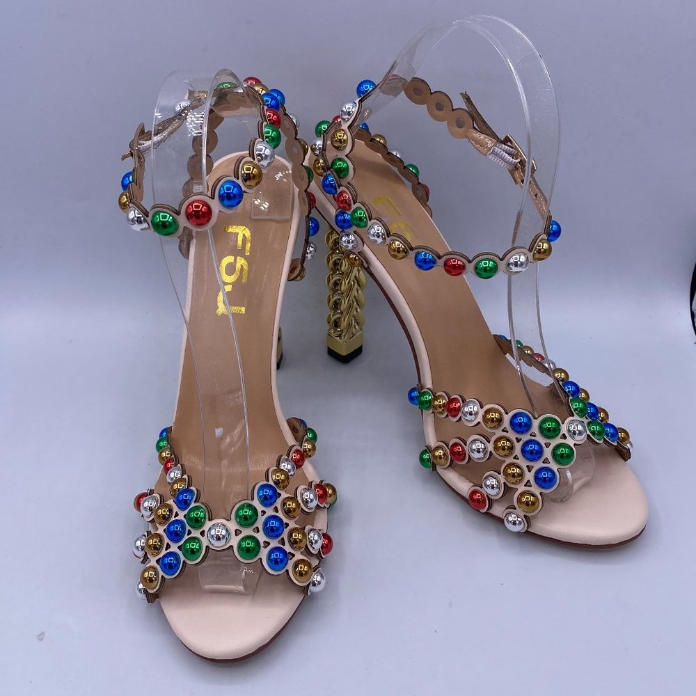 FSJ Colorful Rhinestones Metal Chain Heel Sandals